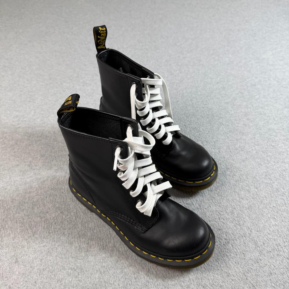 Dr Martens Boots Women Size 7 Black Leather Combat Mid Calf Lace Up Grunge 1182